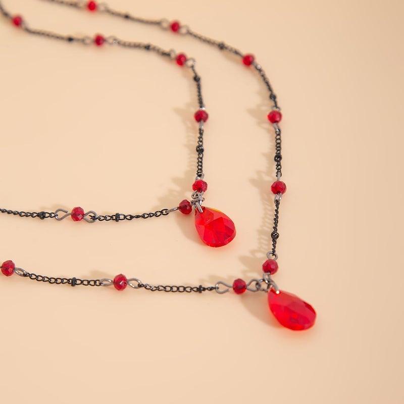 Cicod Gothic Y Necklace,Goth Black Red Crystal Bead Teardrop Necklace,Punk Y Necklace,Halloween Christmas New Year Jewelry Vampire Accessories for Women - Image 3